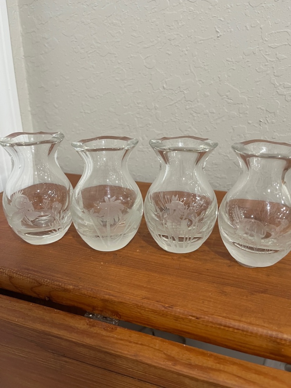 S&P Collection Vintage Stuart Blown Crystal Etched Sea life set Rare Find